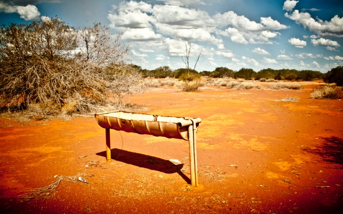 Old Water Trough on red sand Photo Drew Barrett